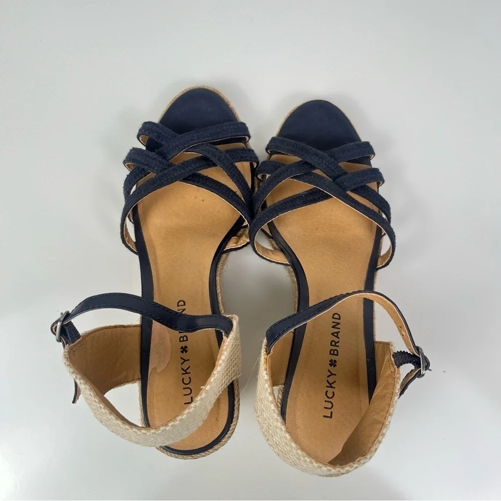 Lucky Brand Dark Blue Wedge Sandals in Navy sz 9